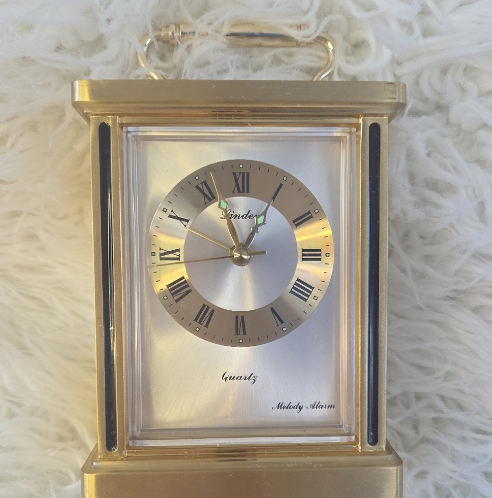 Linden Mantle Desk Alarm Clock Brass Black Quartz